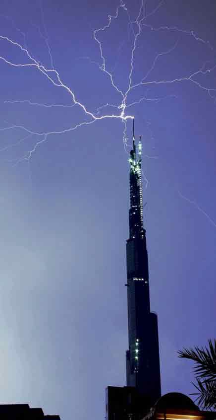 Image of lightning striking skyscraper